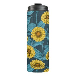 Termo Zinnias amarillas en azul oscuro