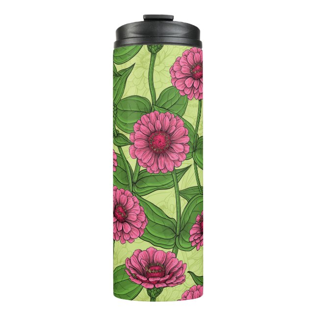 Termo Zinnias rosas sobre verde claro (Anverso)