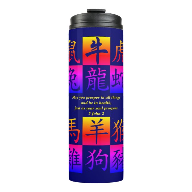 Termo Zodiaco chino azul personalizado (Anverso)