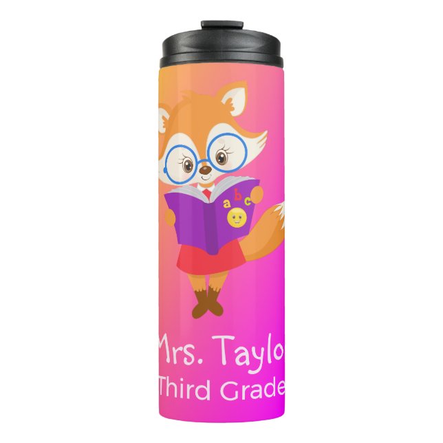 Termo Zorro de regalo de profesor de ormbre morado (Anverso)