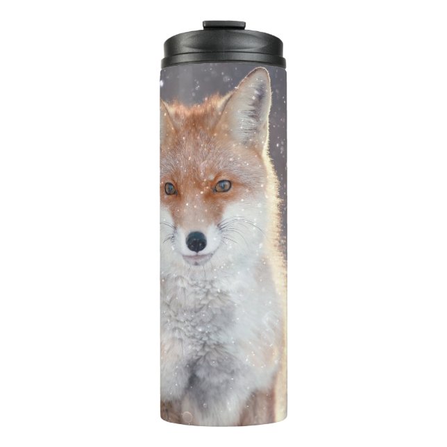 Termo zorro rojo, bosque de invierno, ilustracion pintor (Anverso)