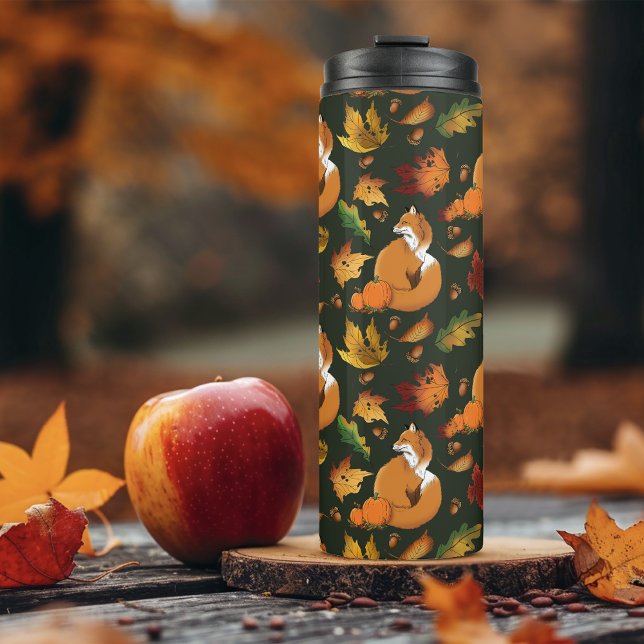 Termo Zorro Rojo Hojas de Otoño Bellotas Patrón Verde (Subido por el creador)