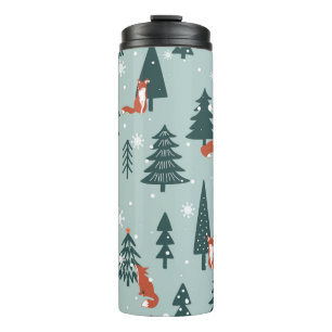 Termo Zorros, abetos, nieve, dibujado a mano. Marea colo