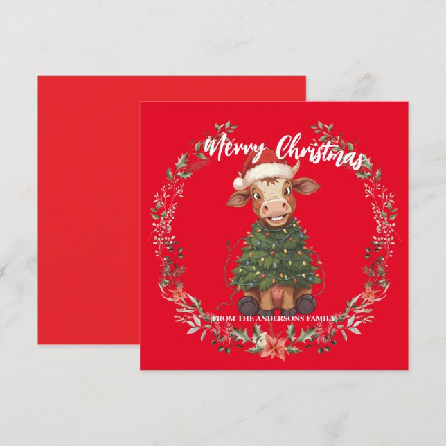 Ternera de árbol de Navidad de vaca alegre linda p (Anverso / Reverso)