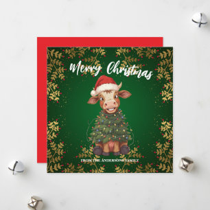 Ternera de árbol de Navidad de vaca alegre linda p