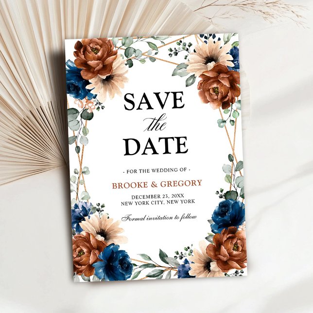 Terracota Marina Azul Verde Salvar la fecha (Terracotta Navy Blue Greenery Save the date)