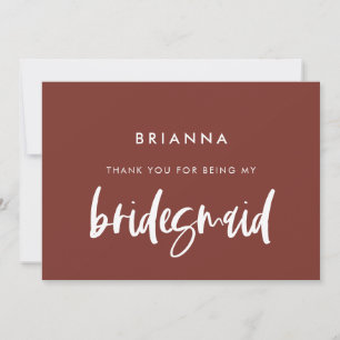 Terracota moderna Bridesmaid gracias tarjeta de te