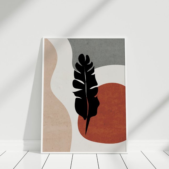 Terracota moderna Resumen arte en la pared botánic (Modern Terracotta Abstract Botanical Wall Art against white wall in white frame.)