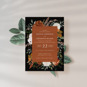 Terracota negra floral rústico elegante invitación