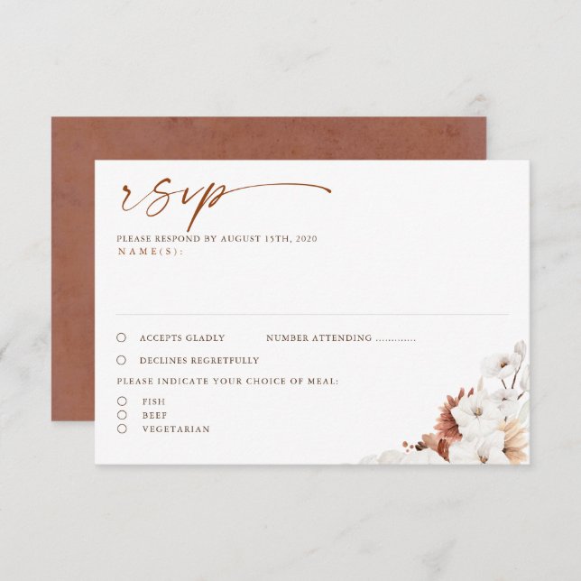 Terracota y Boho Floral Blanco Boho Wedding RSVP (Anverso / Reverso)