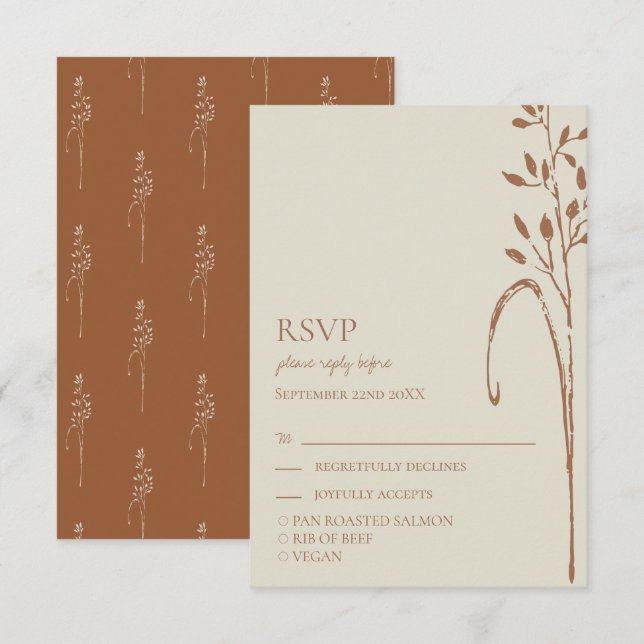 Terracota y hierba silvestre Tone Wedding RSVP (Anverso / Reverso)