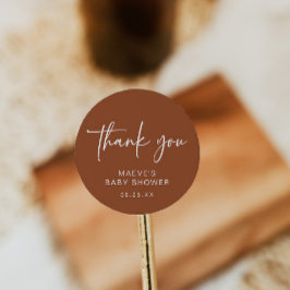 Terracotta Baby Shower Round Pegatina moderno simp
