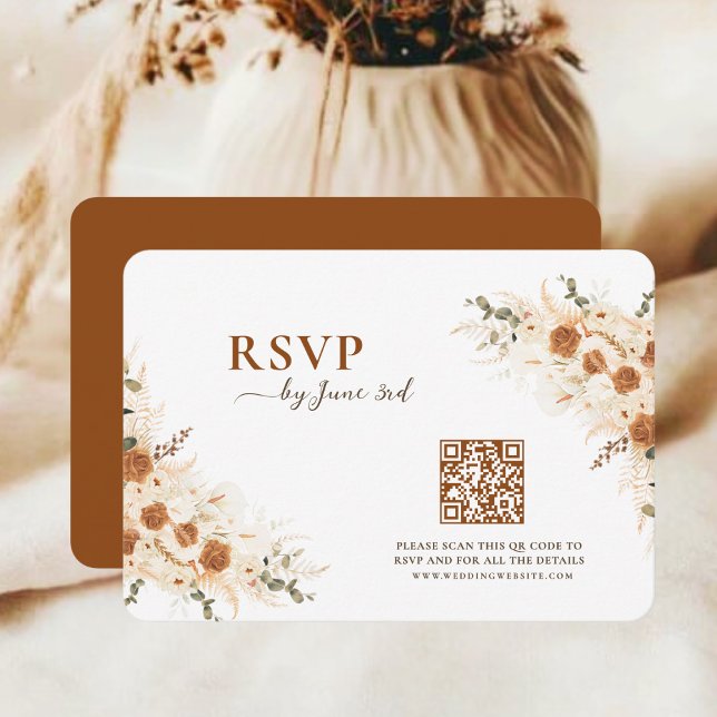 Terracotta Boho Boda Floral RSVP con código QR (Subido por el creador)