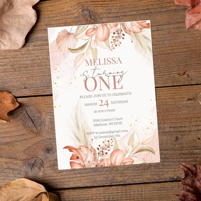 Terracotta Boho Floral 1er cumpleaños Invitación (Subido por el creador)