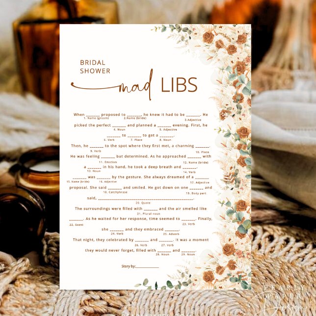 Terracotta Boho Floral Bridal Shower Mad Libs Jueg (Subido por el creador)