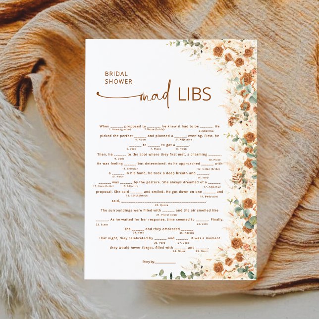 Terracotta Boho Floral Bridal Shower Mad Libs Jueg (Subido por el creador)
