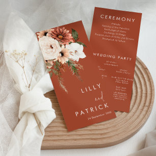 Terracotta Boho Flores Programa de Boda Moderna