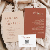 Terracotta Boho Itinerario, Rust Wedding rsvp