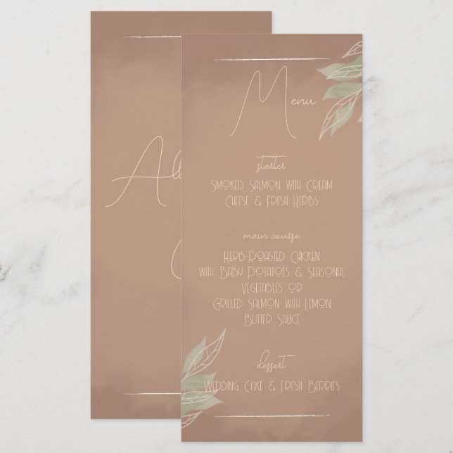 Terracotta Boho Minimalist Wedding Menu (Anverso / Reverso)