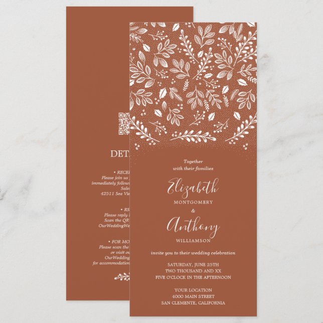 Terracotta Botánica Todo En Una Invitación De Boda (Anverso / Reverso)