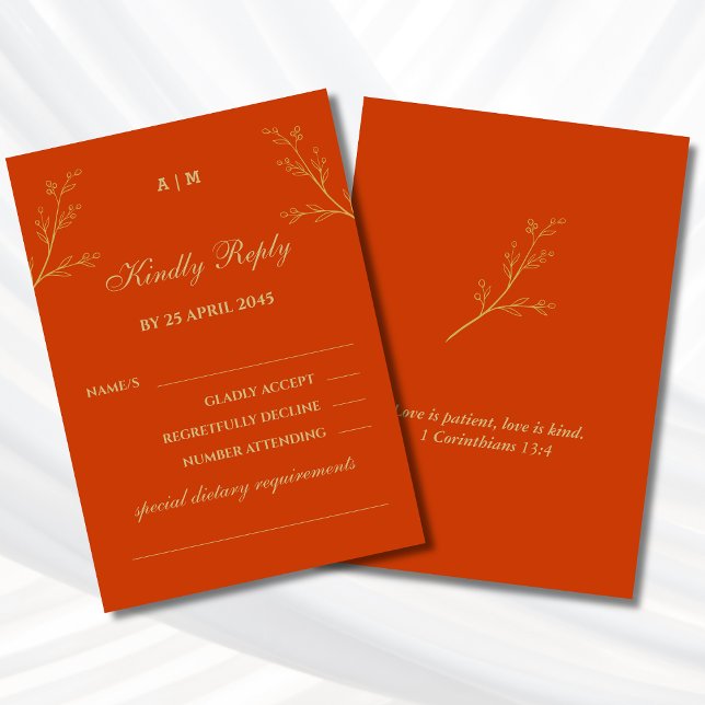 Terracotta Botanical Christian Wedding RSVP Card (Subido por el creador)