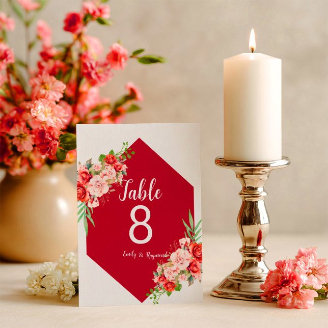 Terracotta Burgundy Blush Floral Table Number (Subido por el creador)