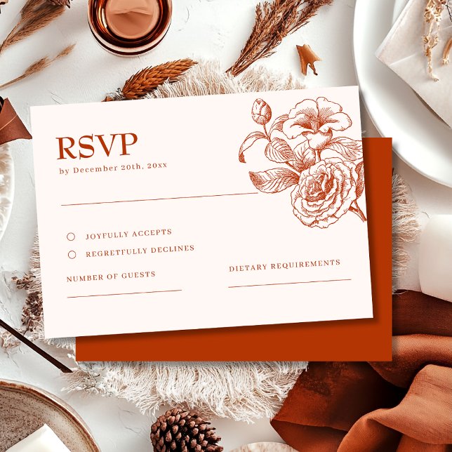 Terracotta burnt orange fall Wedding RSVP Card (Subido por el creador)