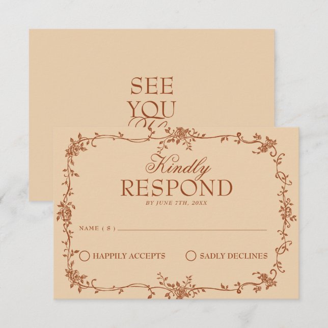 Terracotta Burnt Orange Floral Boho Wedding RSVP (Anverso / Reverso)