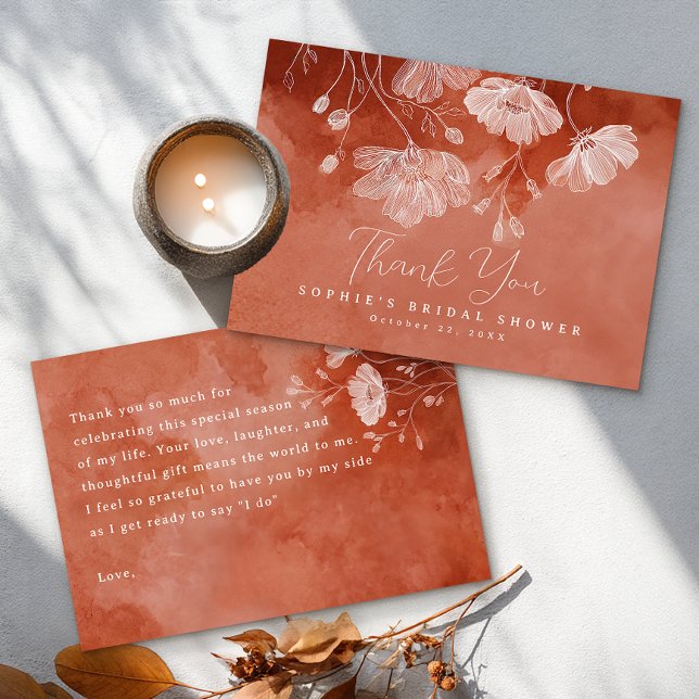 Terracotta Floral Bridal Ducha Gracias Tarjeta (Thank You Card)