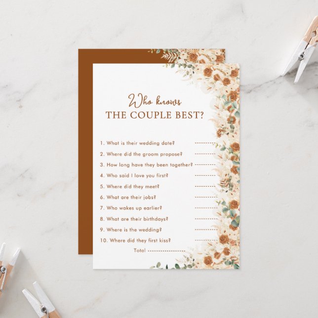 Terracotta Floral Who Knows the Couple Best Game (Anverso/Reverso In Situ)