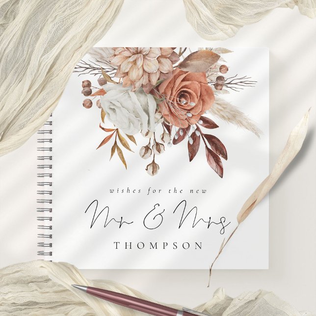 Terracotta Florals Desea Nuevo Libro de Mr. Mrs. (Mr and Mrs Wedding Day Guest Book. Part of the Terracotta Autumn Florals Collection)