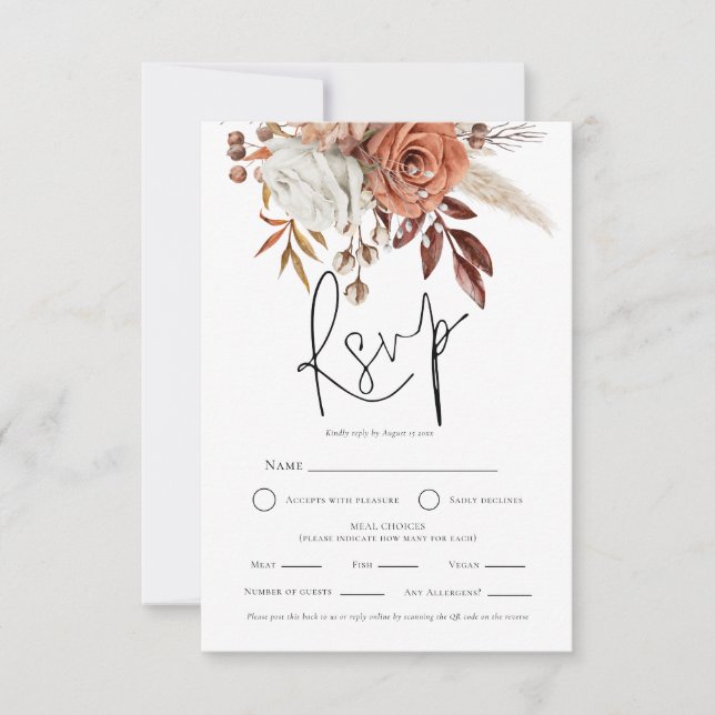 Terracotta Florals QR Comal Choices Wedding RSVP (Anverso)