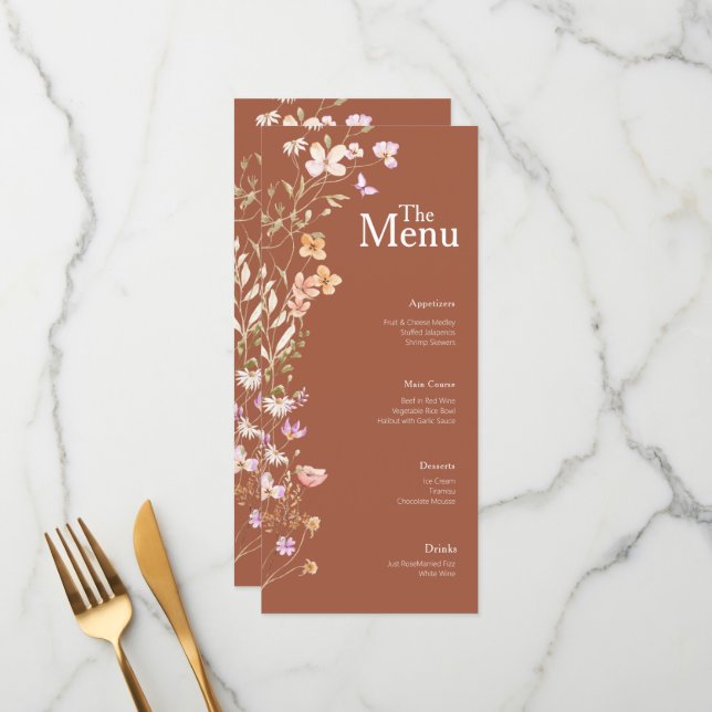 Terracotta Flores Boda Menú de eventos Decoración  (Anverso/Reverso In Situ)