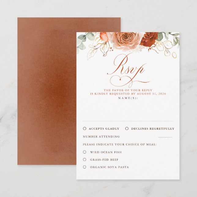 Terracotta Flowers Wedding RSVP (Anverso / Reverso)