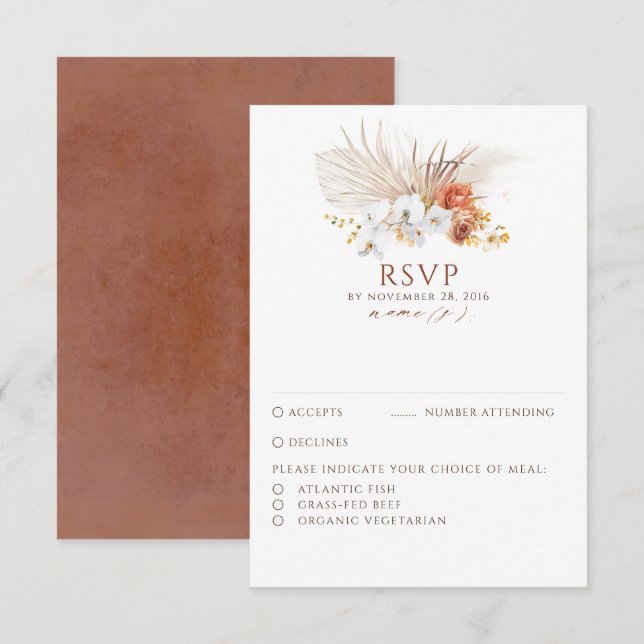 Terracotta Foliage Boho Wedding RSVP (Anverso / Reverso)