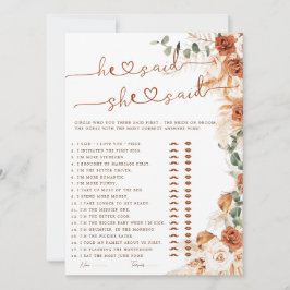 Terracotta He Said She Said Bridal Shower Game 