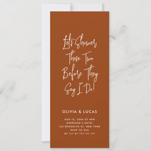 Terracotta Modern Script Couples Shower Invitation (Anverso)
