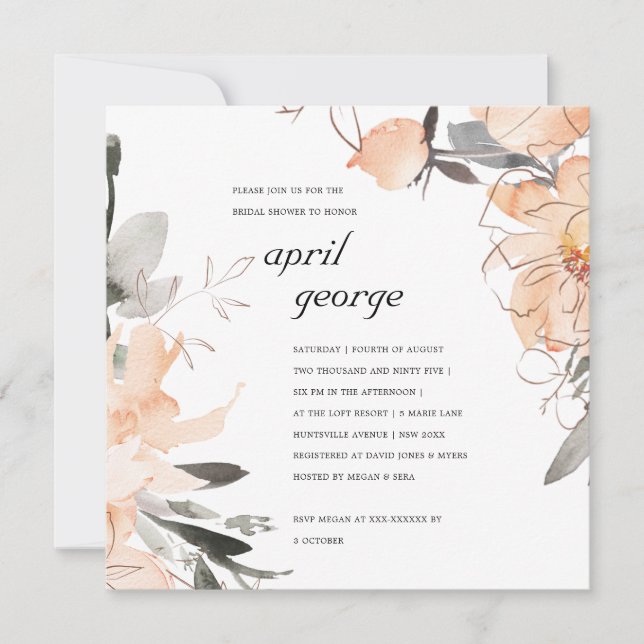 TERRACOTTA NARANJA INVITACIÓN DE DUCHA BRIDAL FLOR (Anverso)