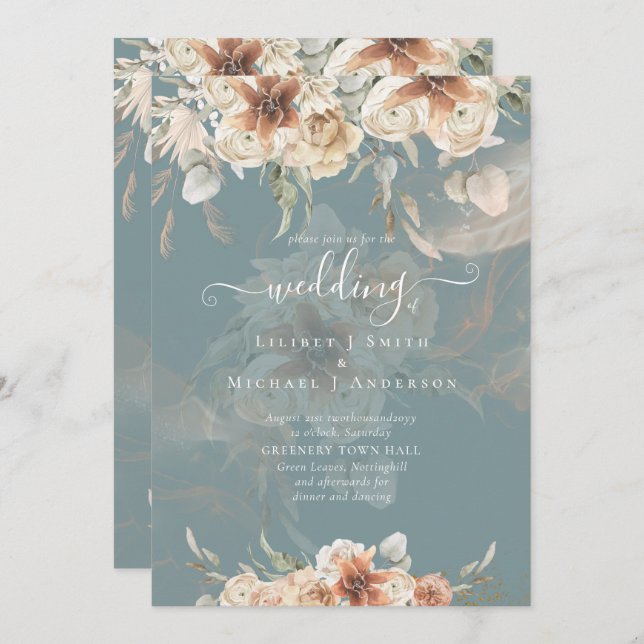 Terracotta Pampas Grass BOHO Boda (Anverso / Reverso)