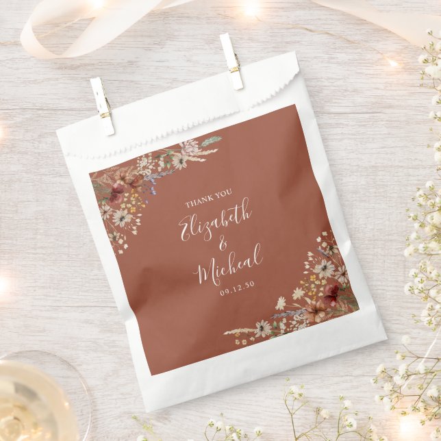 Terracotta Pequeña Bolsas de Favor de Boda de Flor (Cortado)