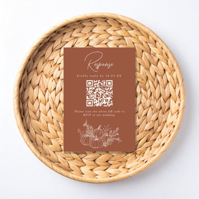 Terracotta Pumpkin Wedding RSVP QR Code Card (Subido por el creador)