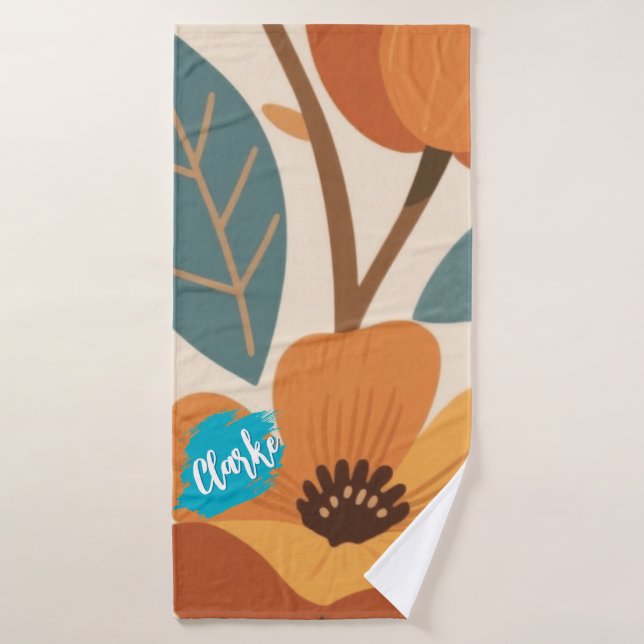 Terracotta & Teal Autumn pattern (Toalla de baño)