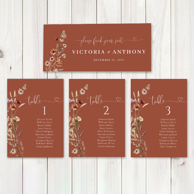 Terracotta Tiny Wildflower Boda Head Table Rótulo (Subido por el creador)