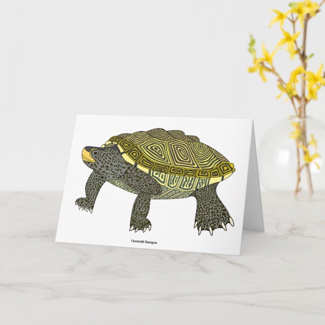 Terrapin (blanco) - Tarjeta de felicitación (flor amarilla)