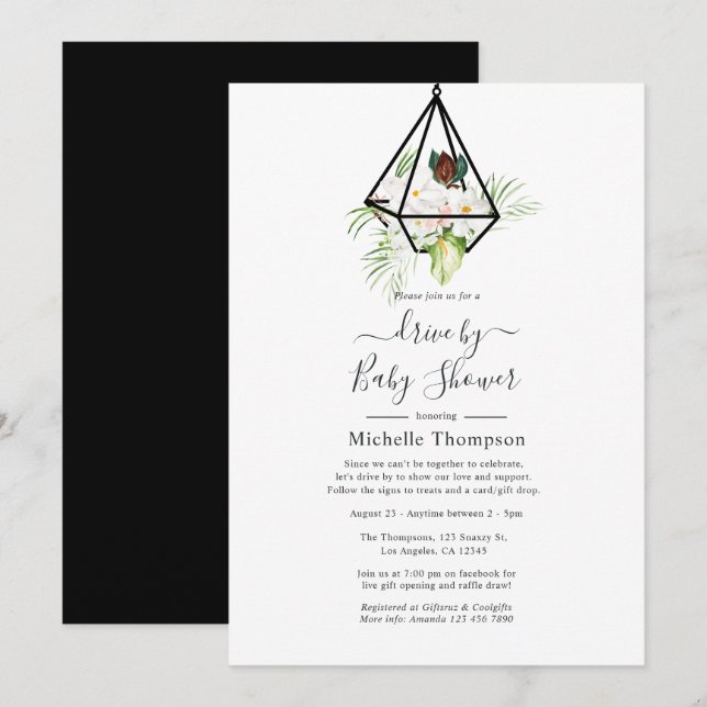 Terrario floral geométrico boho invitación para du (Anverso / Reverso)