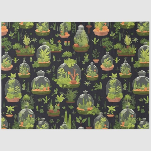 Terrarios botánicos sobre papel de tejidos negros (Anverso)