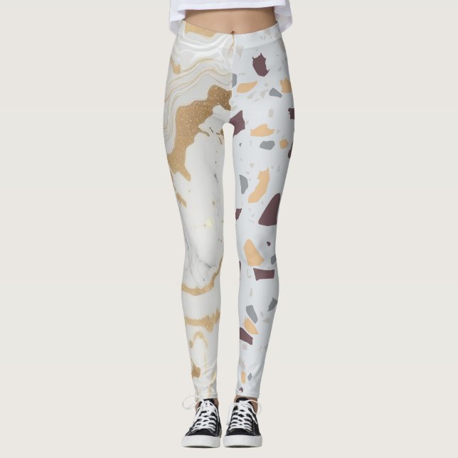 Terrazzo Marble Purple Gold Cute Leggins (Anverso)