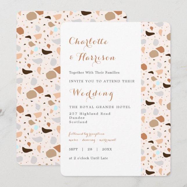 Terrazzo Resumen Invitación a la boda de la tierra (Anverso / Reverso)