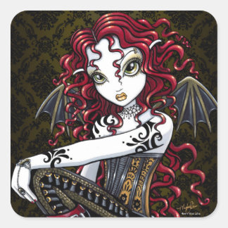 "Terri" Pegatinas de fantasías de rosas rojas góti