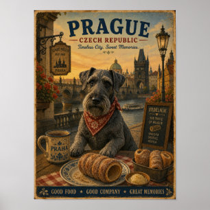 Terrier Checo en Praga Póster de Viaje Vintage